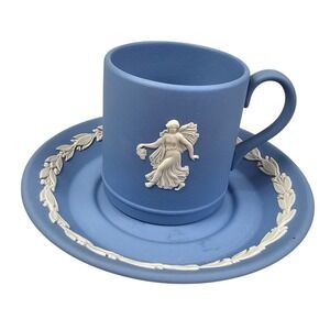 Wedgwood Jasperware Portland Blue Demitasse Cup Saucer Danbury Mint Neoclassical